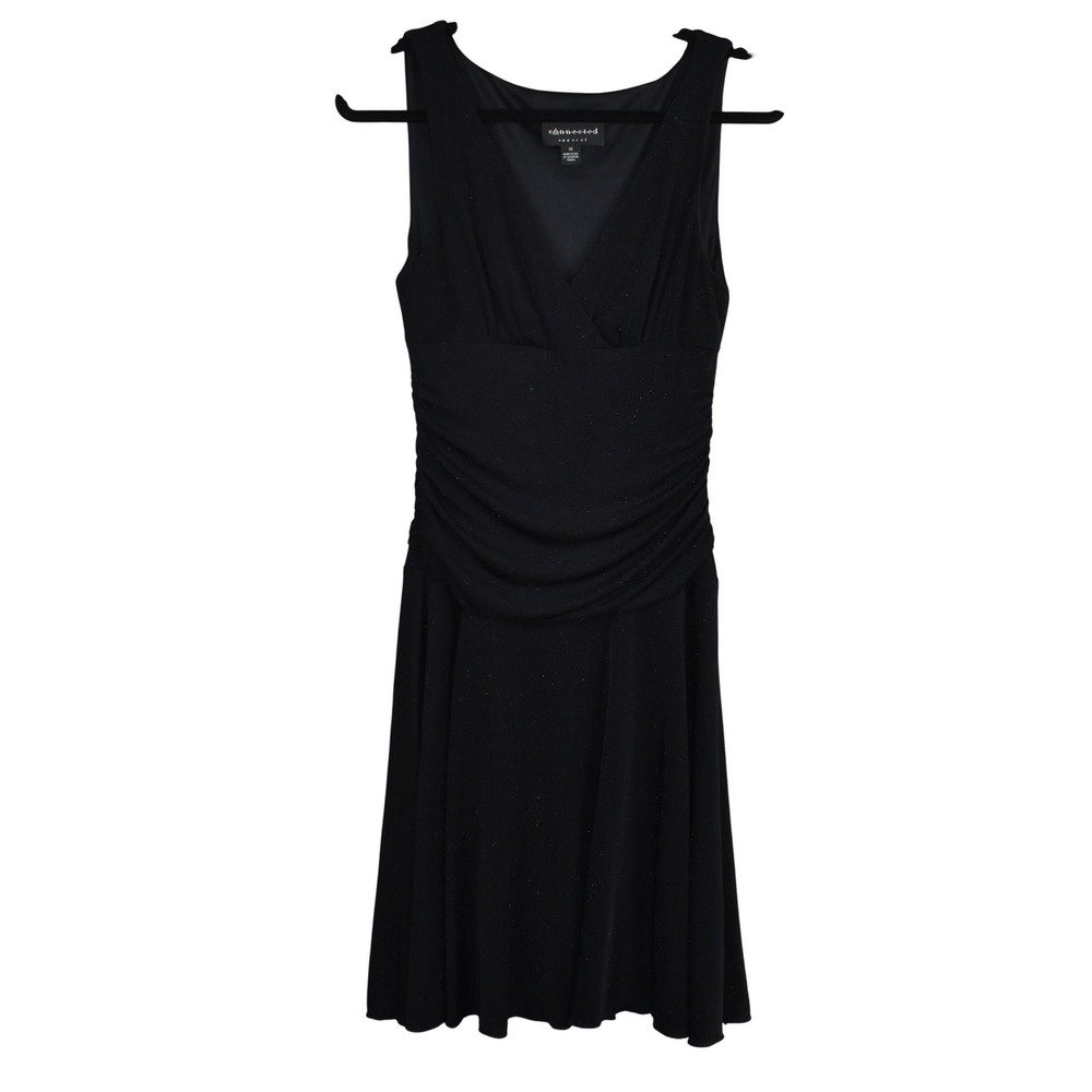 Black Shimmer Dress Fits Small Medium (10) Fitted Ruched Cocktail Party Y2K VTG